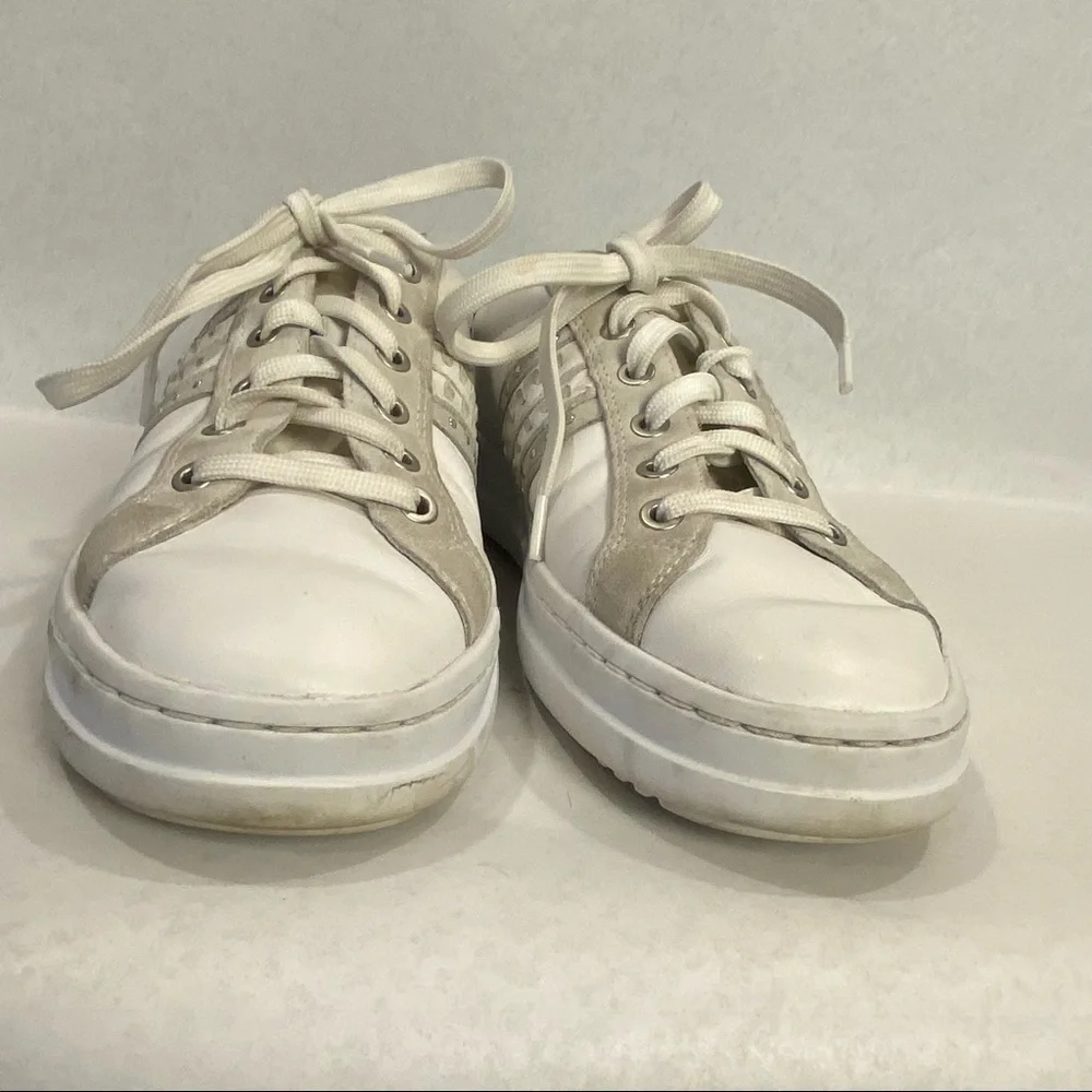 Geox Respira Pontoise White Silver Leather Sneaker Women's 9 Retro Chunky